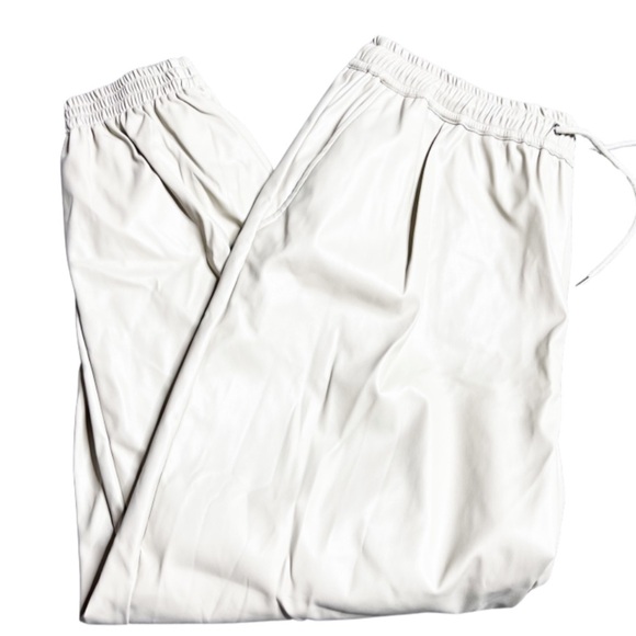 Grace + Karma Women’s Beige Cream Faux Leather High Waisted Tie Jogger Pants - Picture 6 of 16